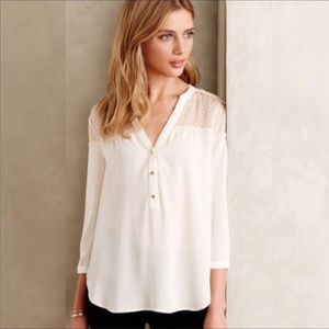 Anthropologie Maeve Cream Henley Blouse Medium